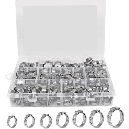 跨境 140PCS 盒装 7种尺寸 304不锈钢无级单耳卡箍喉箍软管夹