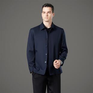 秋夹季新款男式8807-KJ翻克中装年男士领高级感纯色爸爸茄克外套