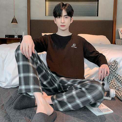 莫代尔睡衣男式大码春秋季宽松220斤胖子4XL套头可外穿家居服套装