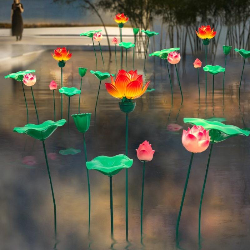 户外太阳能动态荷花灯防水池塘莲花灯亮化景观景区水池水上漂莲灯