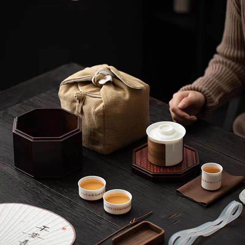 多功能中式旅行功夫茶具快客杯收纳陶瓷便携式包户外家用一壶三杯
