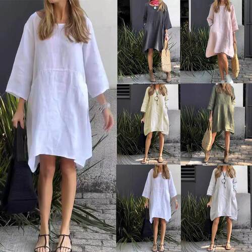 Women's pocket cotton and linen dress 女士口袋棉麻连衣裙