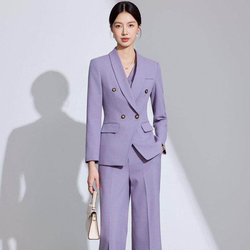 紫色西装套装女春秋上班服气质女神范高端职场正装西服外套工作服