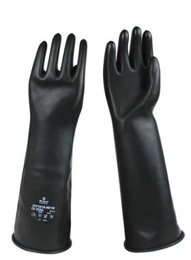 安思尔Ansell ME104橡胶防化手套工业耐酸碱黑色加长型加厚防腐蚀