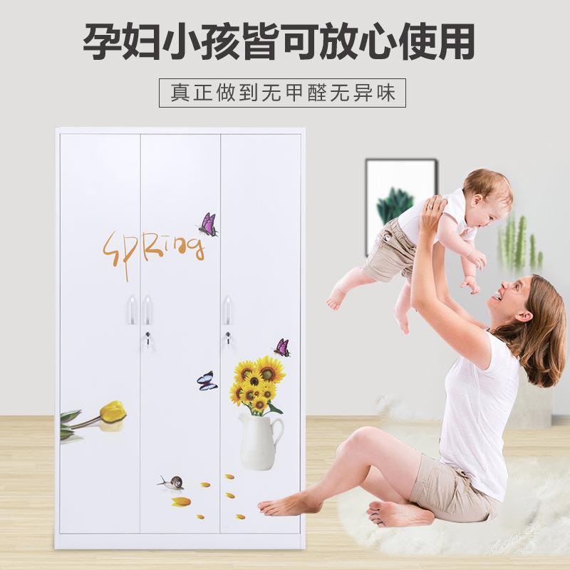 钢制家用衣柜铁皮柜现简约代YG卧室推柜柜拉门儿童储物阳台收纳柜