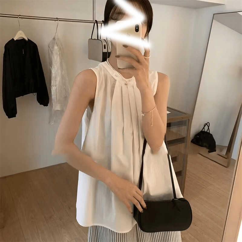 极速法式绿色无袖衬衣女款2026新款爆款设计感小众宽松显瘦衬衫上