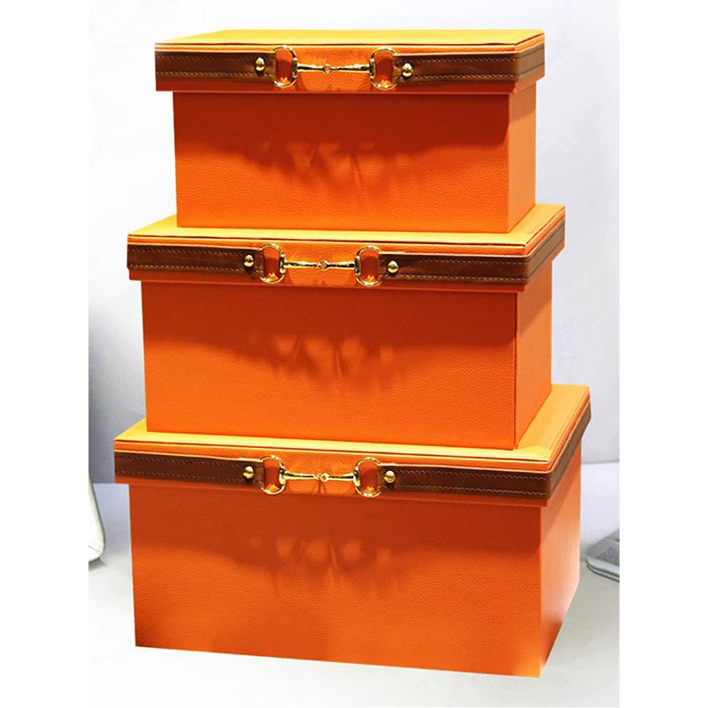 橙色皮革收纳箱软装饰定制箱装饰饰品衣柜模型房衣帽间收纳箱展示