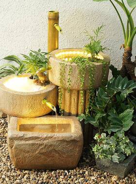 田园禅意流水日式竹子喷泉摆件客厅鱼缸阳台庭院景观办公室装饰品