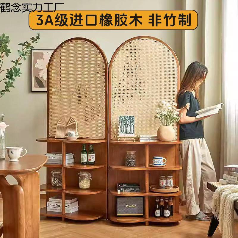 实木藤编屏风隔置物可移动客厅入户玄关遮挡家用卧室花座屏