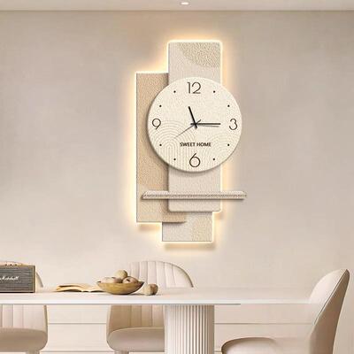 奶油风挂EZL钟挂创意钟表厅艺术装时尚大气现代简约发光餐画饭厅