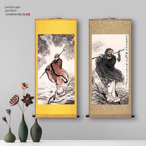 特莫名作绢卷挂画客厅佛堂装饰画法面墙挂画法大黄挂画