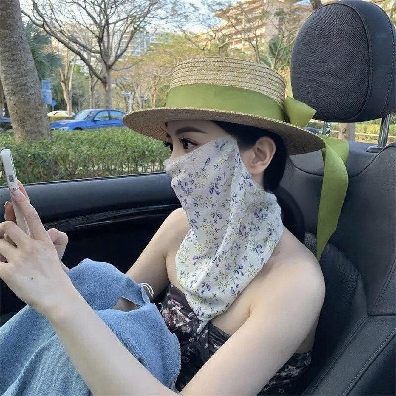 日本全脸防晒面罩女骑行围脖防晒面纱口罩遮脖子护颈脖套
