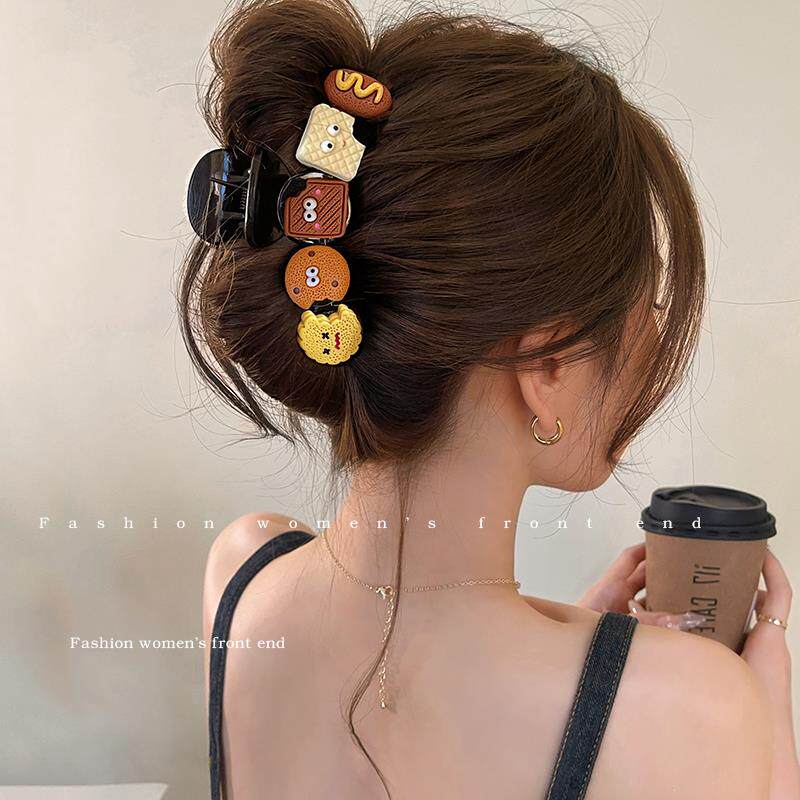 萌一脸~可爱曲奇抓夹大号秋冬网红发夹女2025新款ins鲨鱼夹子头饰