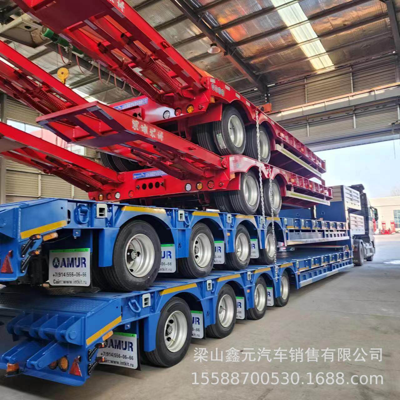 出口轻型1米低平板运输半挂车平板式半挂车20尺货柜运输车