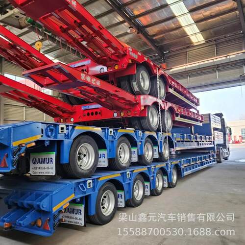 出口轻型1米低平板运输半挂车平板式半挂车20尺货柜运输车