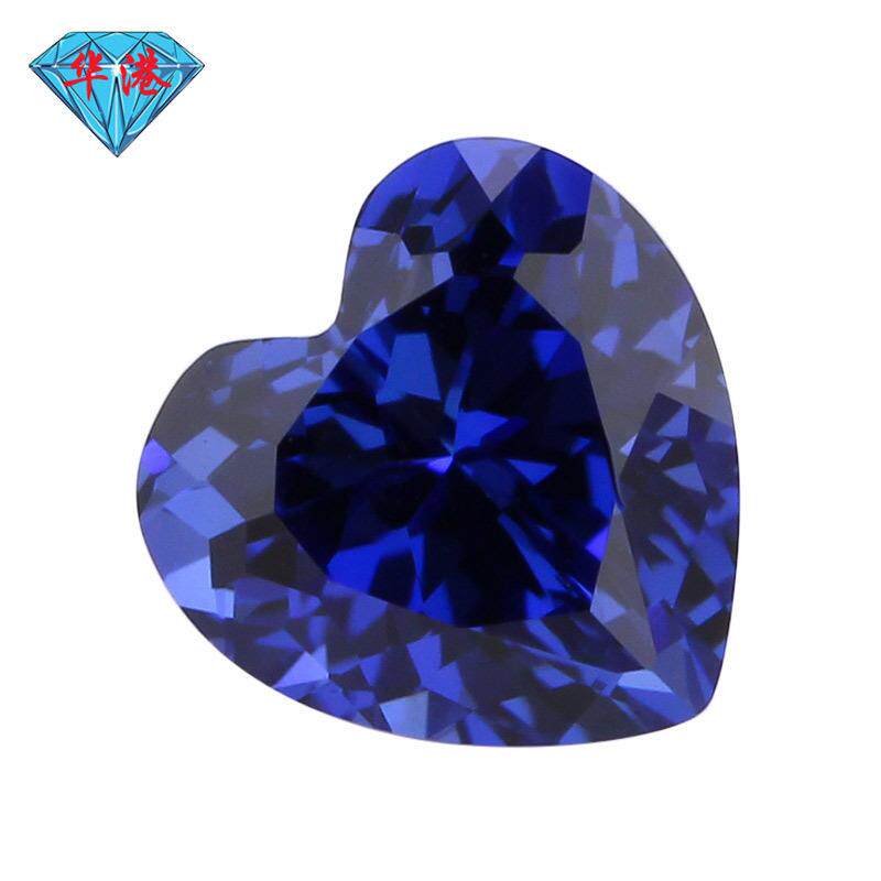 华港宝石 心形培育皇家蓝宝石裸石 实验室提拉法蓝色宝石戒面
