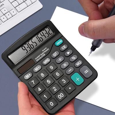 12-digit Solar Calculator for Students, Portable Dual Power