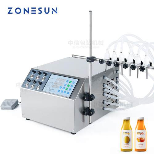 ZONESUN 半自动6头灌装机 隔膜泵4L果汁牛奶饮料液体定量灌装机