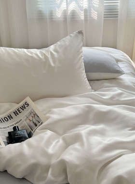 夏季极简风白灰色双拼被罩床单四件套凉感丝滑冰丝被套被单三件套