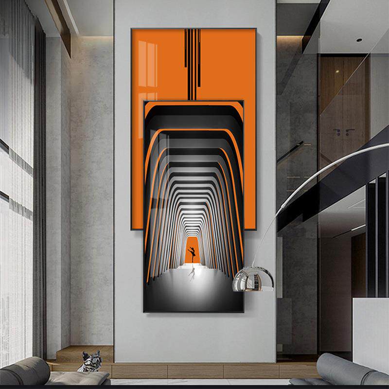 现代风竖版简约叠加挂画玄关走廊墙面轻奢装饰画楼梯过道尽头壁画