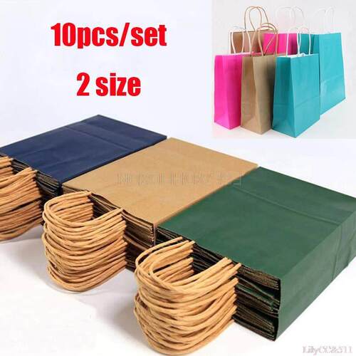 10Pcs/lot Color Kraft Paper Bag With Handles Festival Gift B