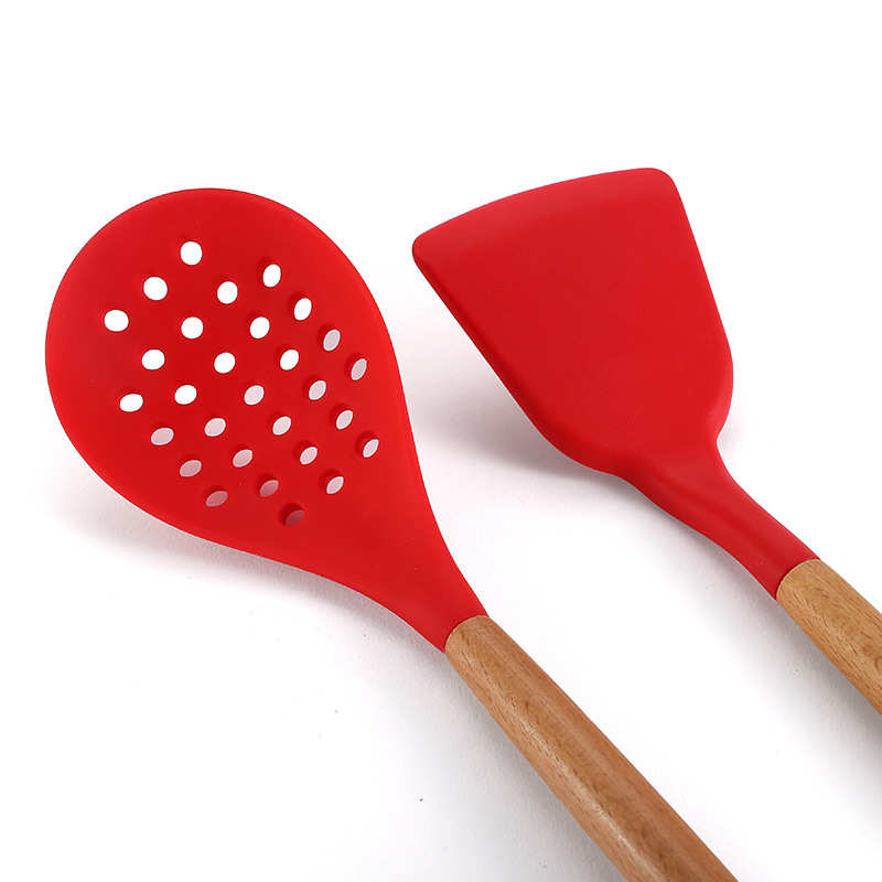 木柄硅胶厨具套装11件套多色收纳桶不粘铲勺烹饪厨具彩盒现货