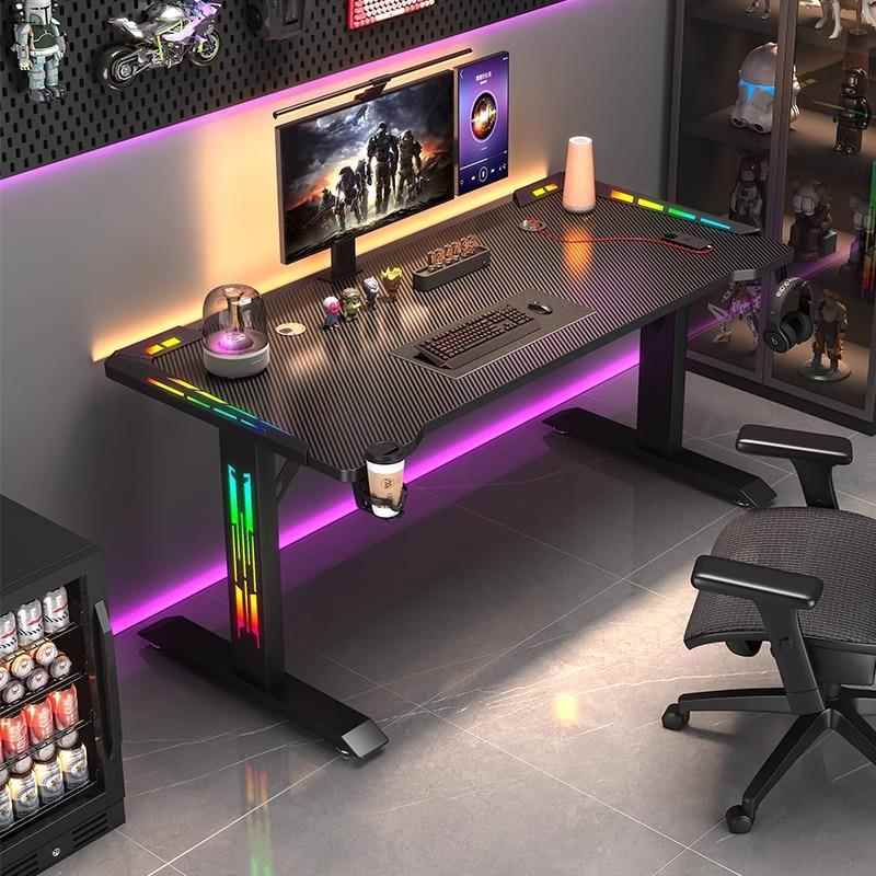 新款电竞桌椅套装简约游戏桌子带RGB氛围灯家用台式办公电脑桌子
