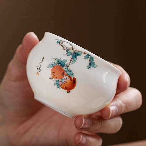 厂家硕果累累水缸主人杯单杯喝茶陶瓷品茗杯羊脂玉茶具功夫小茶杯