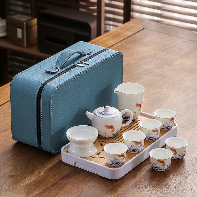 白瓷旅行茶具套装便携包日式户外简约迷你家用外出功夫泡茶壶茶杯