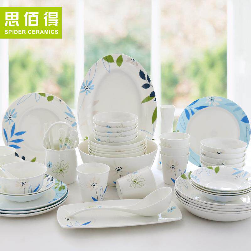 58头骨瓷餐具唐山骨质瓷套装碗盘家用碗碟韩式清新风格陶瓷碗