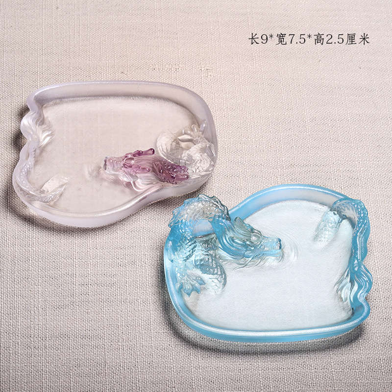古法琉璃龙鹤墨碟笔搁书法墨盒小笔舔墨水碟墨池洗水碟调毛笔架