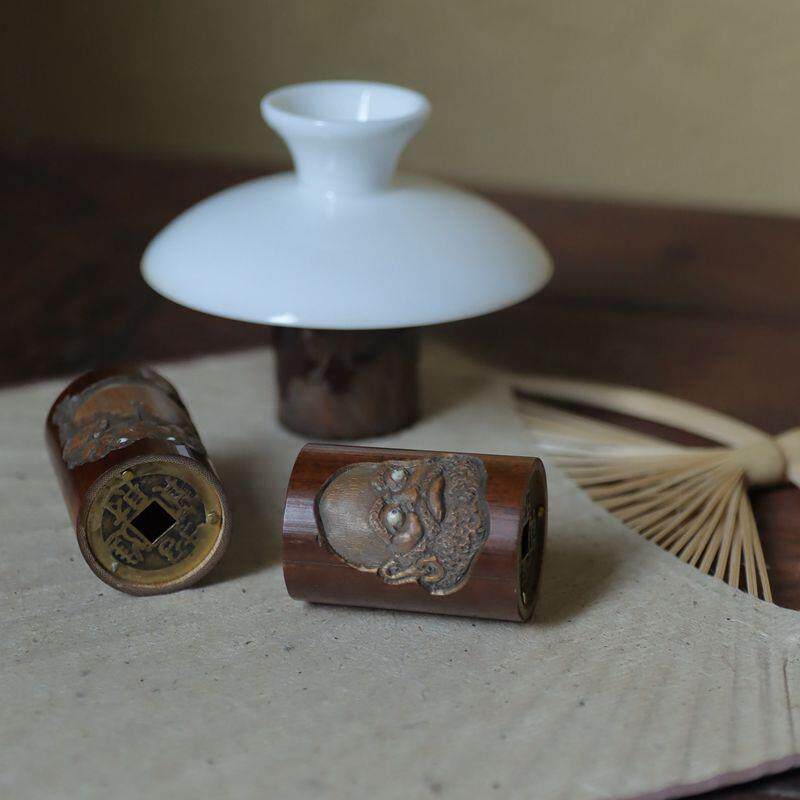 全手工雕老煤竹盖置 竹茶道配件 茶道 茶艺用品 竹茶具 竹雕把玩