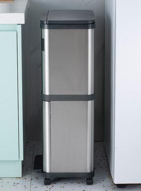 锈钢不带万17758圾向轮双层垃桶家用合金房分类脚踏免弯腰卫生桶