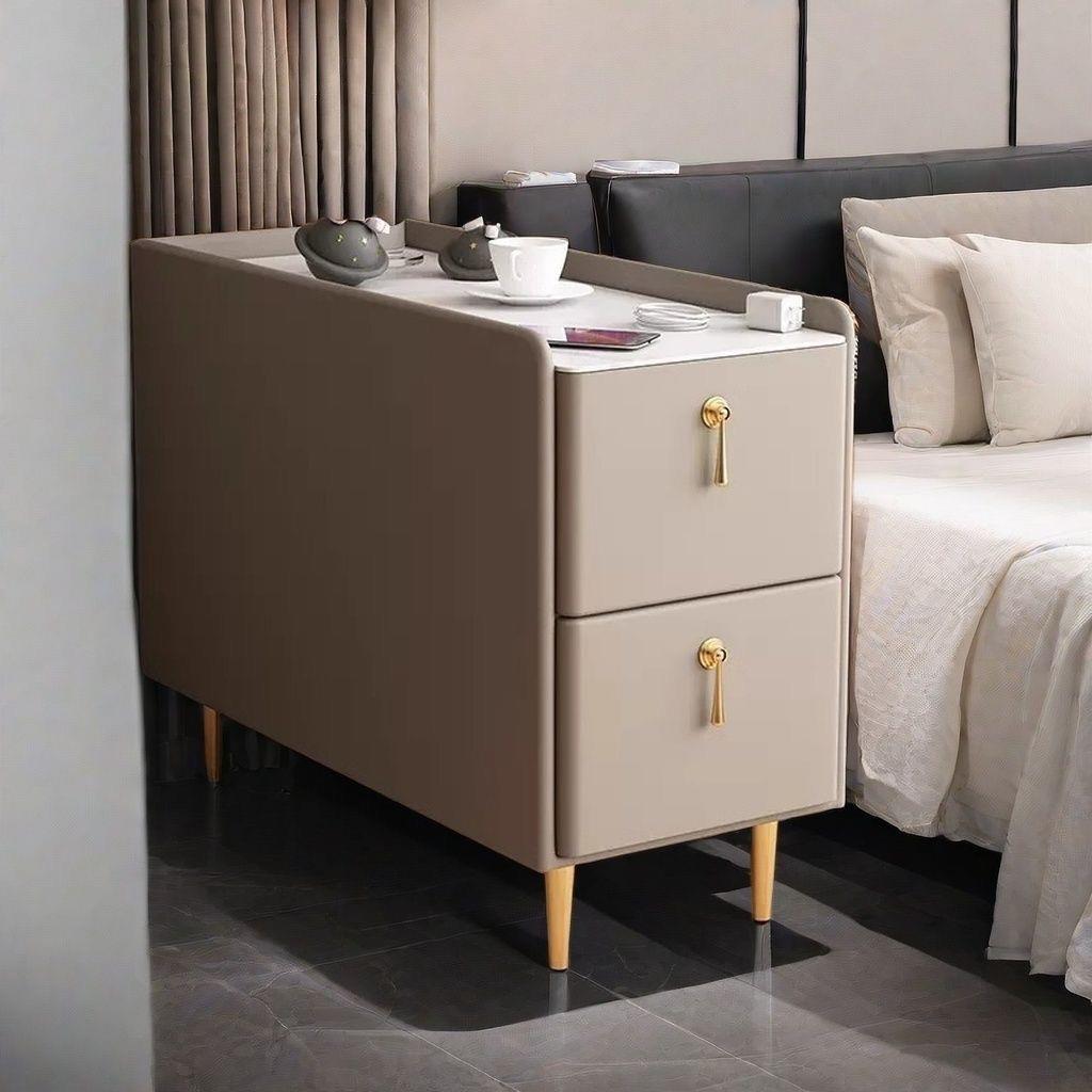 现代简约轻奢实木沙发边柜客厅网红意式小型岩板移动边几简易收纳