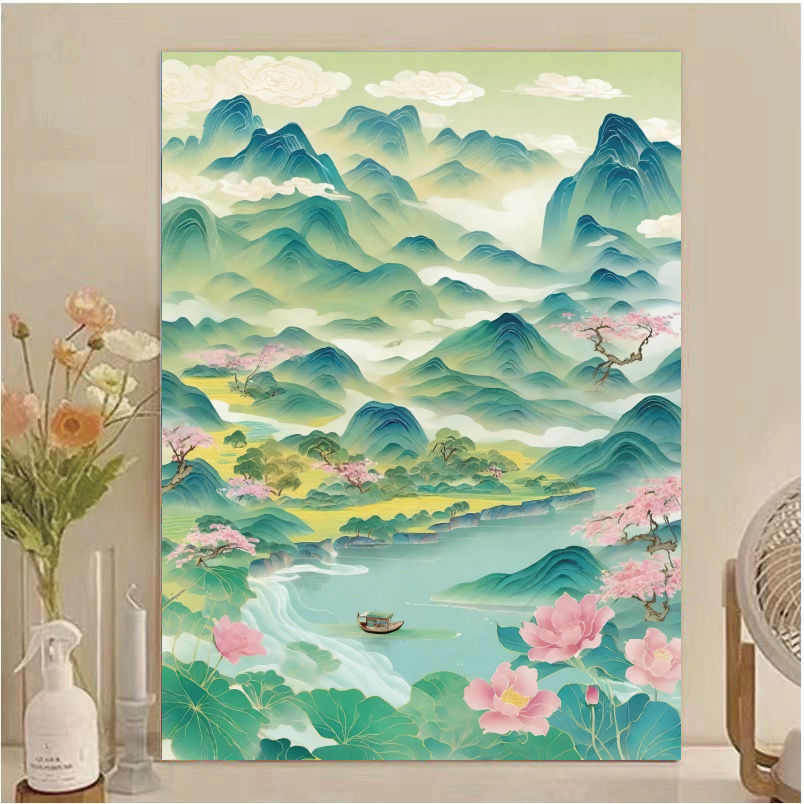 轻舟已过万重山十字绣2024新款线绣客厅国潮青山绿水桃花满绣刺绣