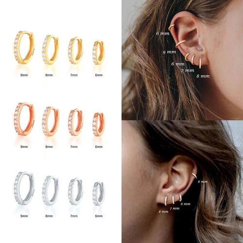 Silver 925 1 pair Women Small Hoops Earring Piercing Ear Car