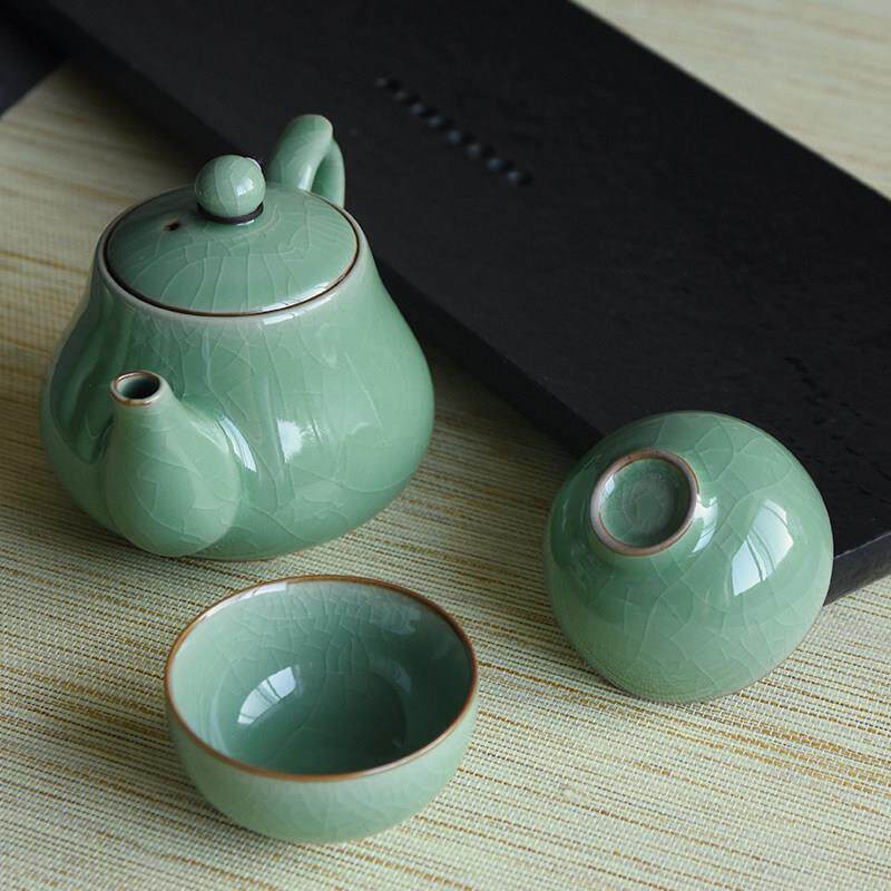 龙泉青瓷大号紫砂壶茶具哥窑茶壶陶瓷单壶带过滤泡茶壶370ml冰裂