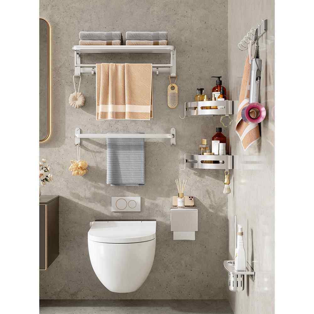 毛巾架太空铝免打孔卫生间浴室置物架浴巾架卫浴五金挂件套装组合