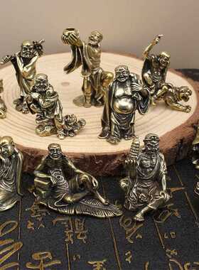 直销新款全黄铜十八罗汉摆件收藏古玩复古降龙伏虎桌面铜摆设实心