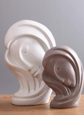 客厅摆件北欧灰白头像陶瓷花瓶样板房餐桌电视柜软装家居饰品