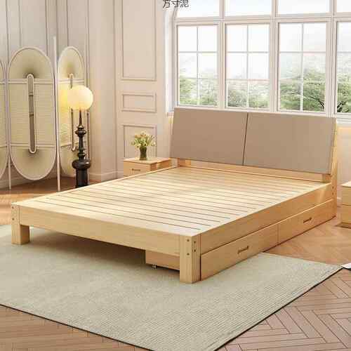 实木床现代简约卧室1.8米双人床出租房用经济型1m单人床1.5米床架