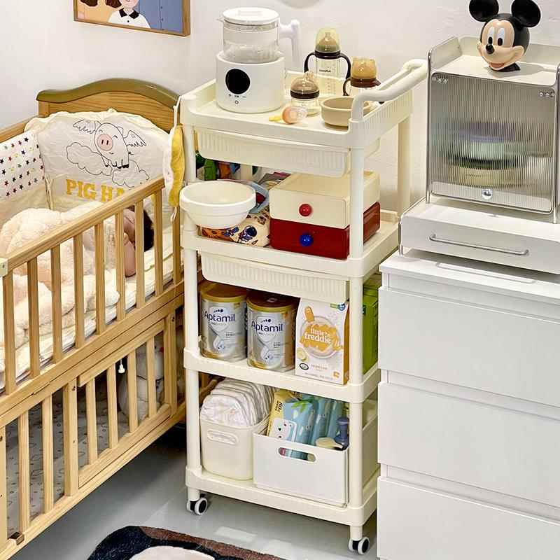 婴儿用品置物架可移动小推车宝宝喂养台收纳柜卧室奶瓶奶粉储物架