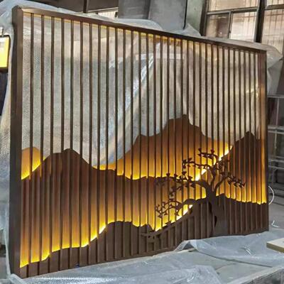 不锈户外假WVV背景墙别山墅山庭院带灯金属水钢玄关隔断镂空格栅