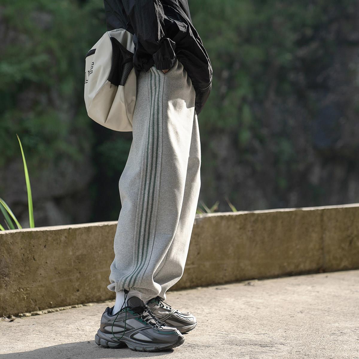 GOGOSOON男生织带抽绳束脚休闲裤子370g春秋季运动厚棉裤垂感宽松