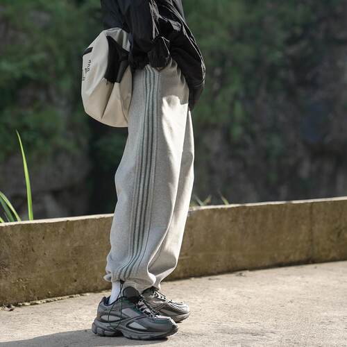 GOGOSOON男生织带抽绳束脚休闲裤子370g春秋季运动厚棉裤垂感宽松