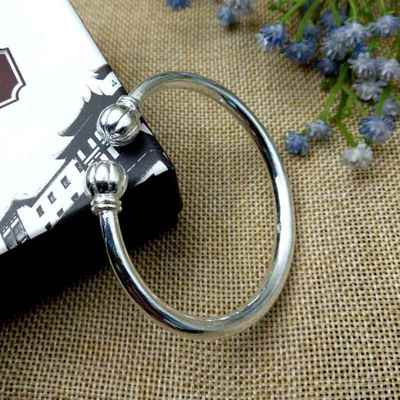 正品99纯银手镯 开口实心蒜9头足银手镯手工订制南头银定瓜手镯礼