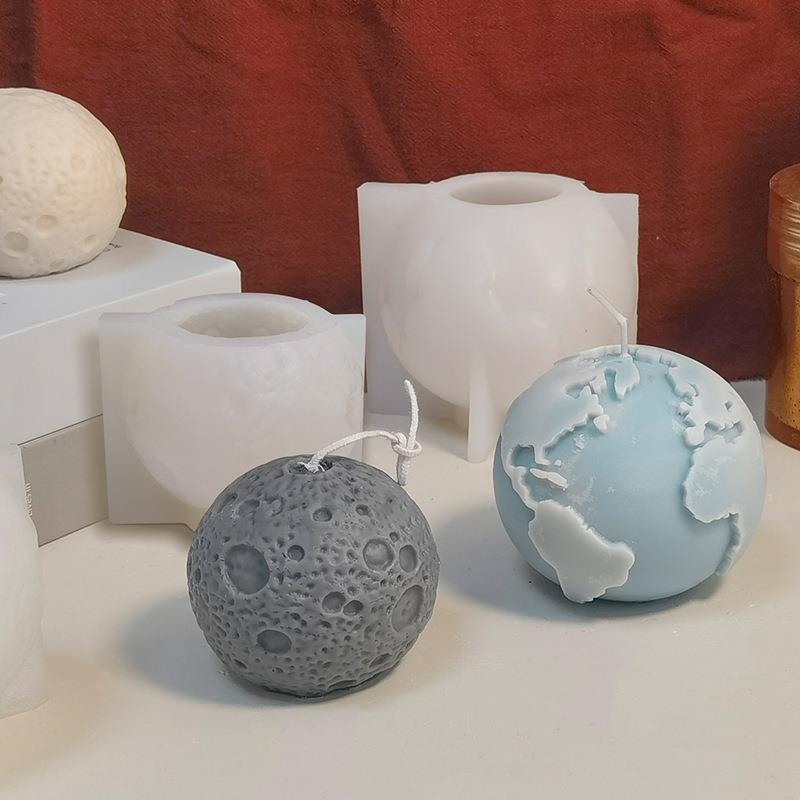 三信 升级版3D月球地球香薰蜡烛模具硅胶 月球陨石石膏手工皂磨具
