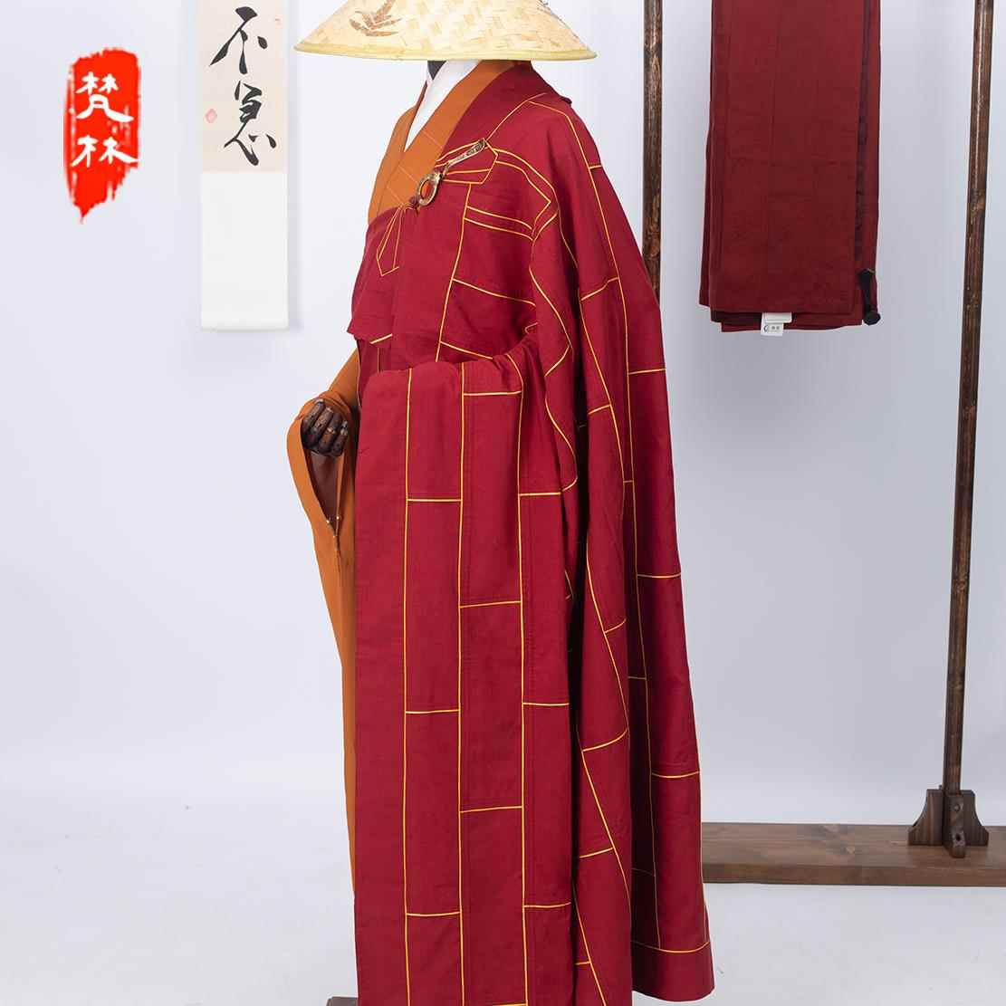 新款梵林僧服木棉祖衣袈裟出家人法师主持法衣和尚师父搭衣红色木