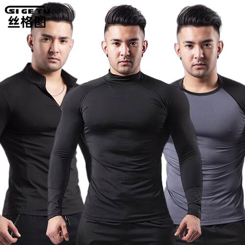 Men Thermal Turtle Mock Neck Shirts Sleeve Compression