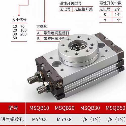 360度气动旋转摆台齿轮式气缸MSQB10A/20A/30A/50A/70A/100A/200R
